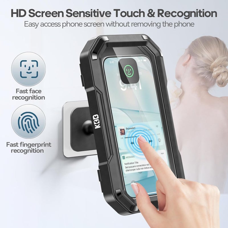 KDD Shower Phone Holder Waterproof - 360° Rotation Detachable Phone Case, Fully Enclosed High Touch Sensitive Design Wall Phone Mount Stand, Bathroom Mirror Bathtub Accessories for 4-6.7” Cellphones - Image 3